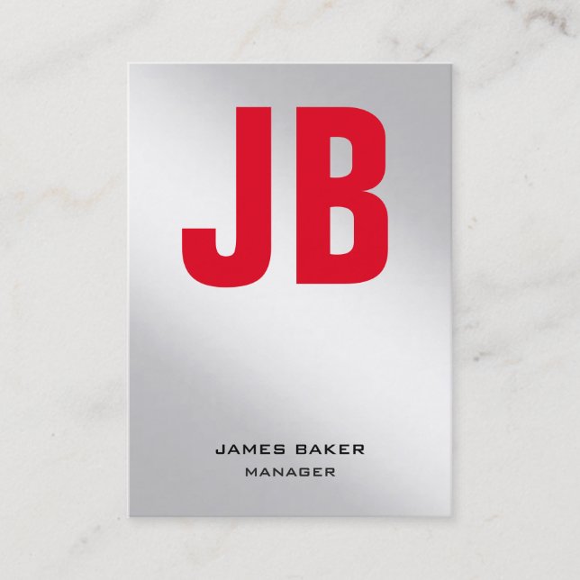 Carte De Visite Unique en tendance métal argent rouge monogramme (Devant)