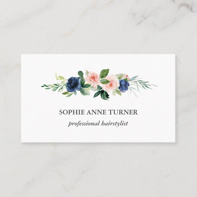 Carte De Visite Unique Fleurs Roses Bleues Professionnel Coiffeur (Devant)
