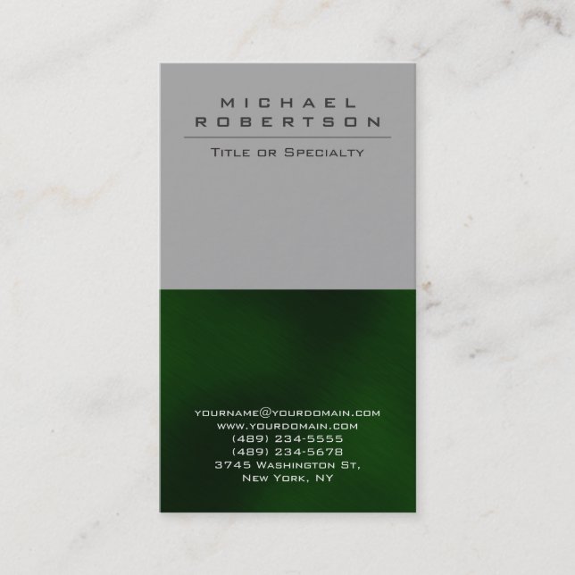 Carte de visite unique gris vert vertical clair (Devant)