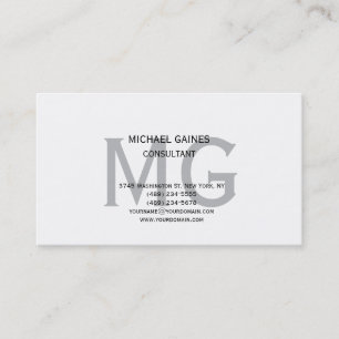 Carte De Visite Unique minimaliste gris clair Monogramme noir blan