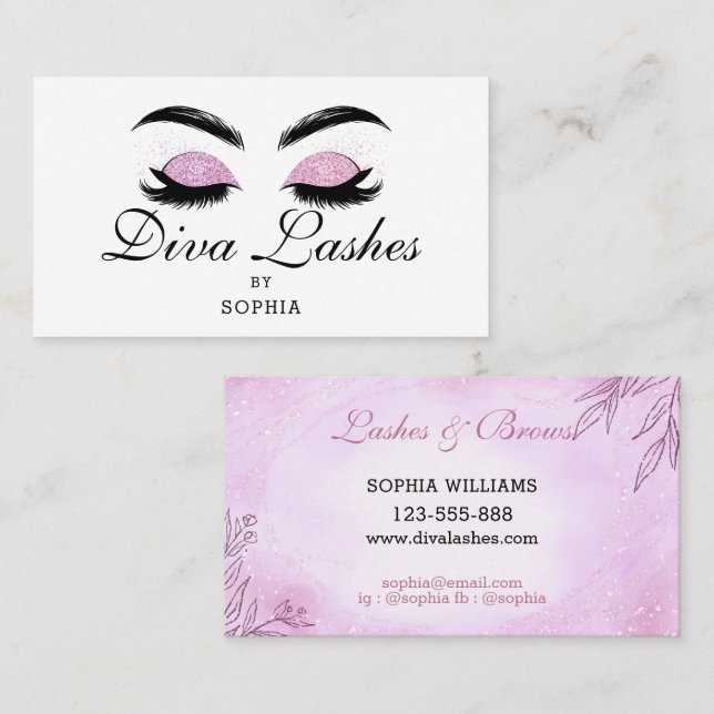 Carte De Visite Unique Moderne Rose Purplish Lashes Et Brows (Devant / Derrière)