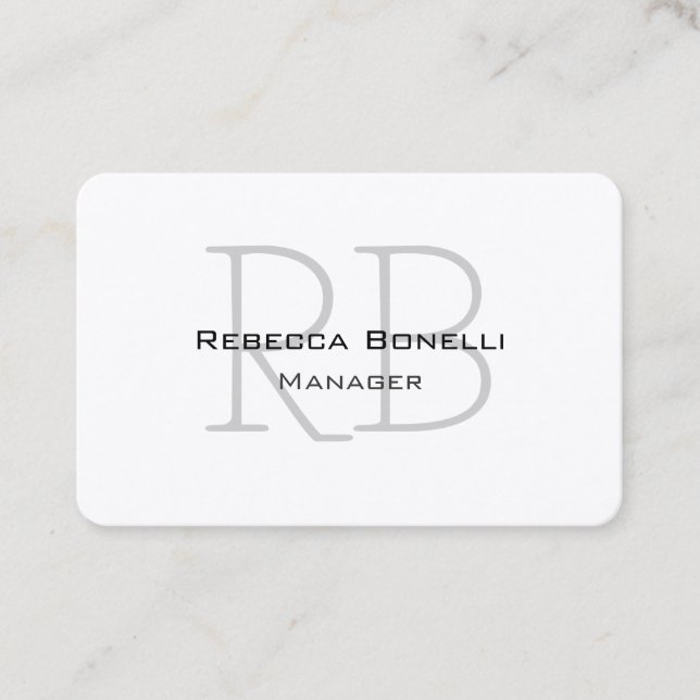 Carte De Visite Unique Monogramme gris blanc moderne (Devant)