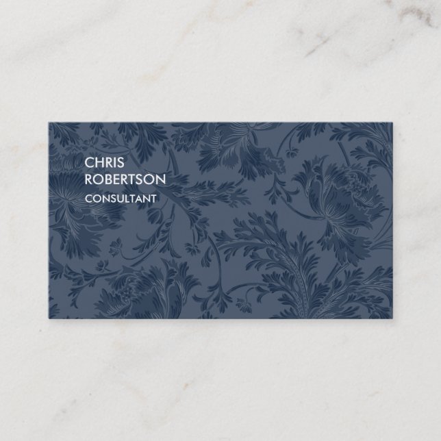 Carte De Visite Unique Navy Blue Floral Damask (Devant)
