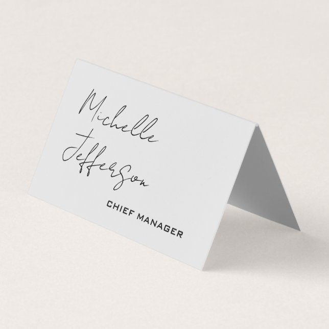 Carte De Visite Unique Stylish Moderne Calligraphie Plain Gris (Devant)