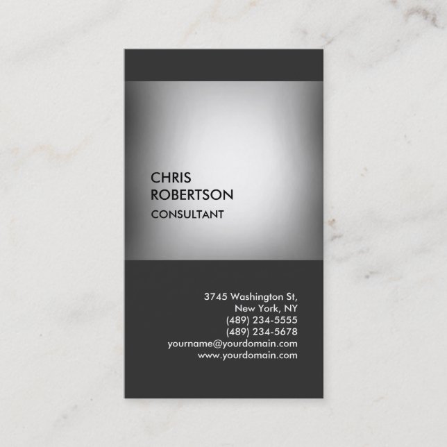 Carte de visite unique vertical gris moderne et él (Devant)