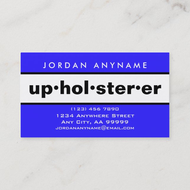 Carte De Visite Upholsterer Gras Bleu et Blanc (Dos)