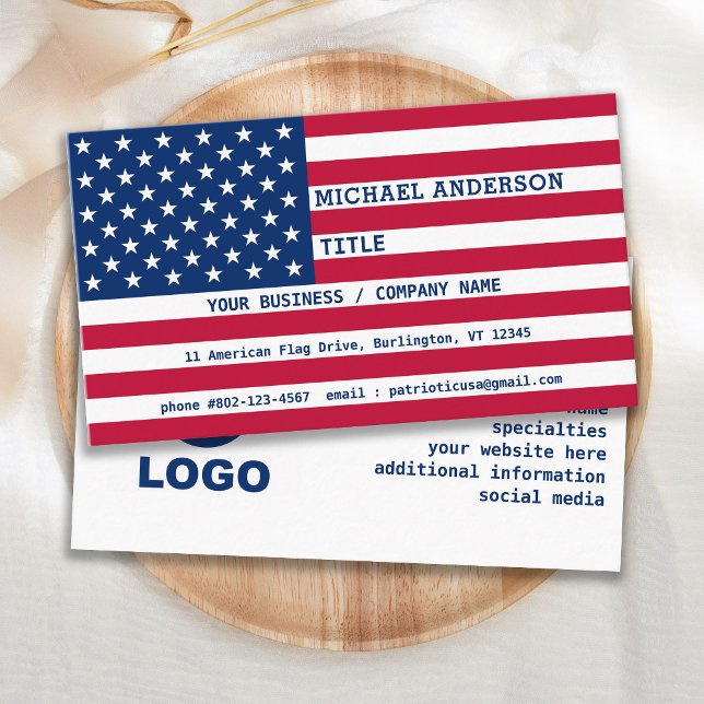 Carte De Visite USA American Flag Modern Your Logo Patriotic (Créateur téléchargé)