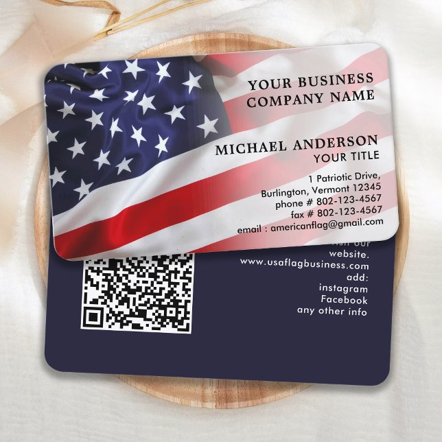 Carte De Visite USA American Flag Professional QR Code Patriotique (Créateur téléchargé)