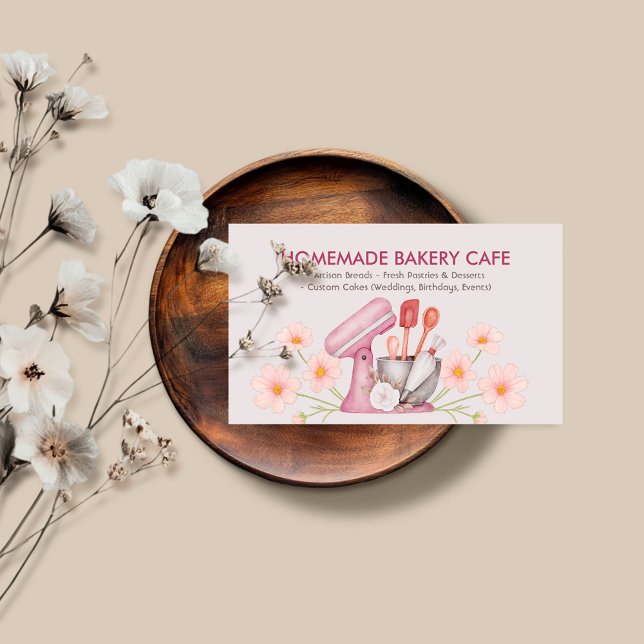 Carte De Visite Ustensile de cuisine et de pâtisserie floral rose  (Créateur téléchargé)