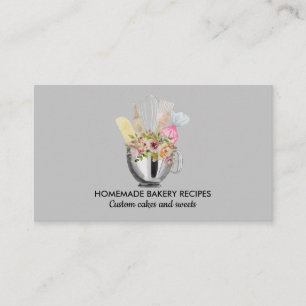 Carte De Visite Ustensiles de cuisine aquarelle chef gris Boulange