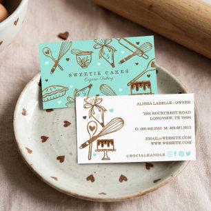 Carte De Visite Ustensiles de Cuisine en Bois Rustique Pâtisserie