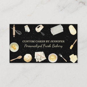 Carte De Visite Ustensiles de cuisine noirs pour chef de pâtisseri