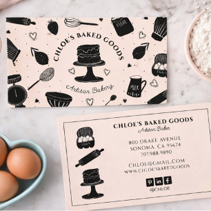 Carte De Visite Ustensiles de cuisine roses mignons pour boulanger