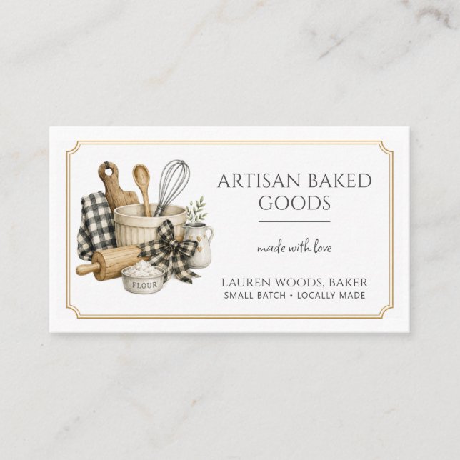 Carte De Visite Ustensiles de cuisson Artisan Boulangerie Gingham (Devant)