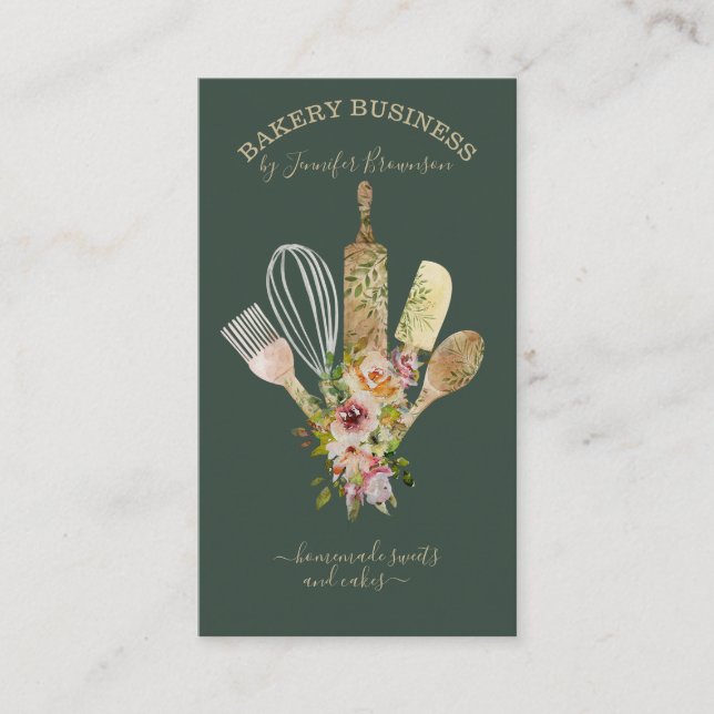 Carte De Visite Ustensiles de cuisson Traiteur Cuisinier Chef vert (Devant)