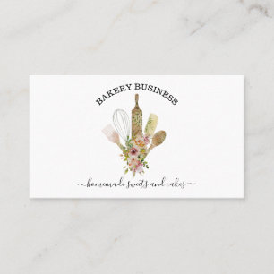 Carte De Visite Ustensiles de cuisson Traiteur rustique floral ver