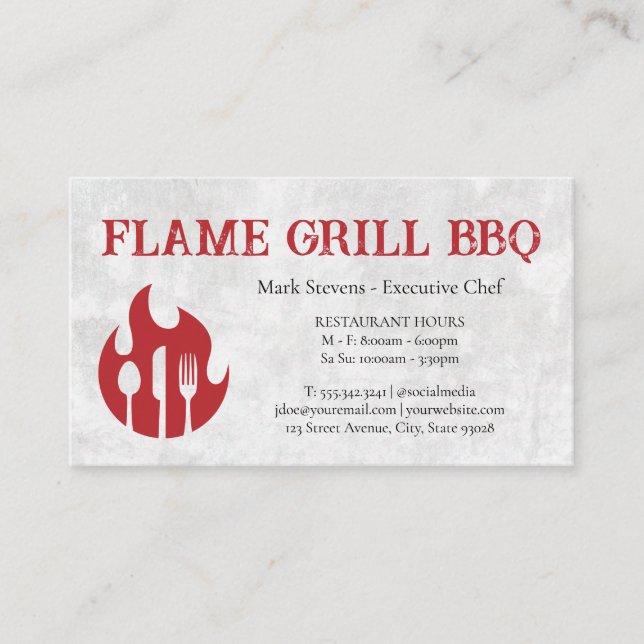 Carte De Visite Ustensiles de grill à flamme | Logo du restaurant (Devant)