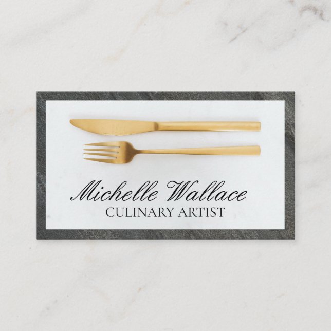 Carte De Visite Ustensiles Dorés | Culinaire (Devant)