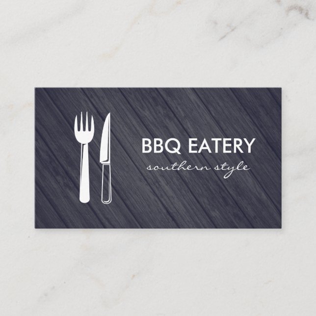 Carte De Visite Ustensiles en bois rustiques BBQ Eatery (Devant)