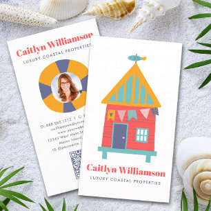 Carte De Visite Vacances Immobilier Photo QR Code Fun Beach House