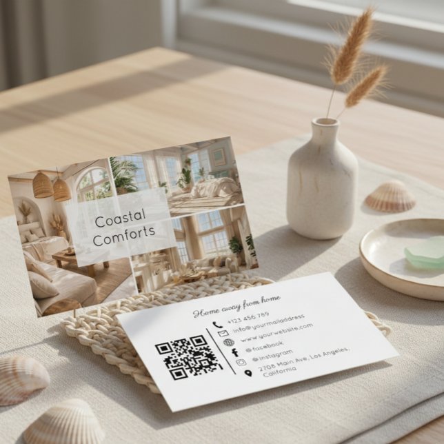 Carte De Visite Vacation Rental Beach House QR Code Business Card (Créateur téléchargé)