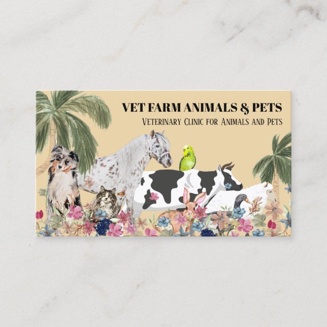Carte De Visite Vache beige mouton chien chat oiseau lapin canard  (Devant)