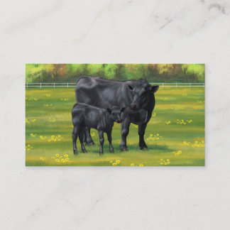 Carte De Visite Vache d'Angus noir et veau mou en pâturage d'été