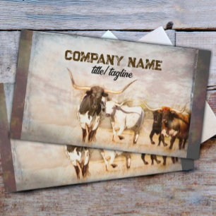 Carte De Visite vaches longhorn rustique pays sepia tons