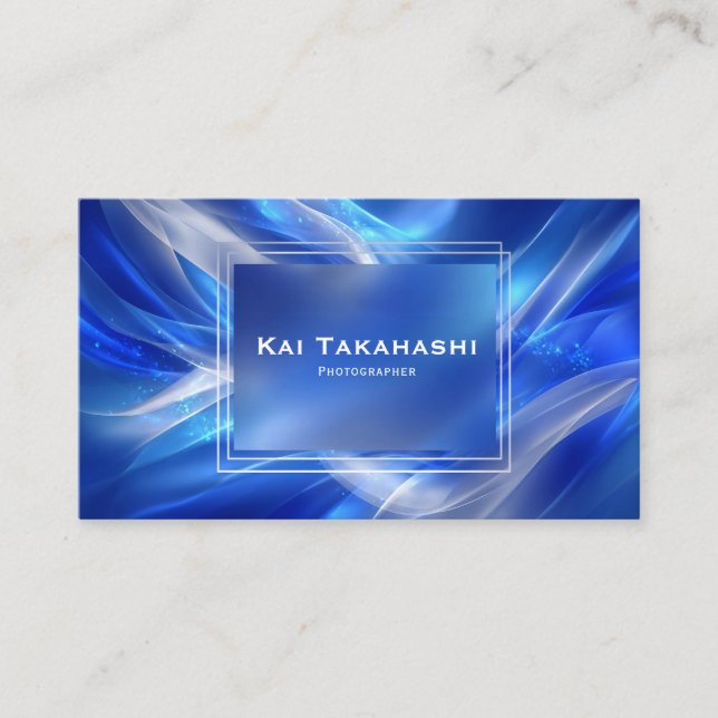 Carte De Visite Vague lumineuse bleue abstraite moderne cadre blan (Devant)