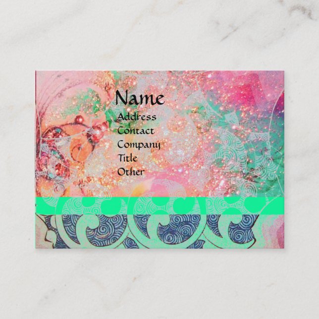 Carte De Visite VAGUES, brillantes, bleu rose vif (Devant)