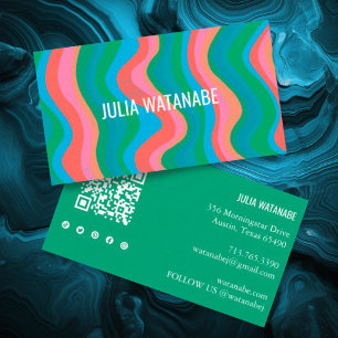 Carte De Visite Vagues colorées rayures QR Code Social Media Chic