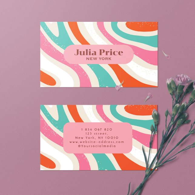 Carte De Visite Vagues colorées super Bandes rétro (Créateur téléchargé)