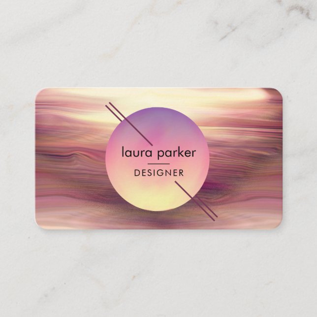 Carte De Visite Vagues d'aquarelle de cercle de lune rose moderne  (Devant)