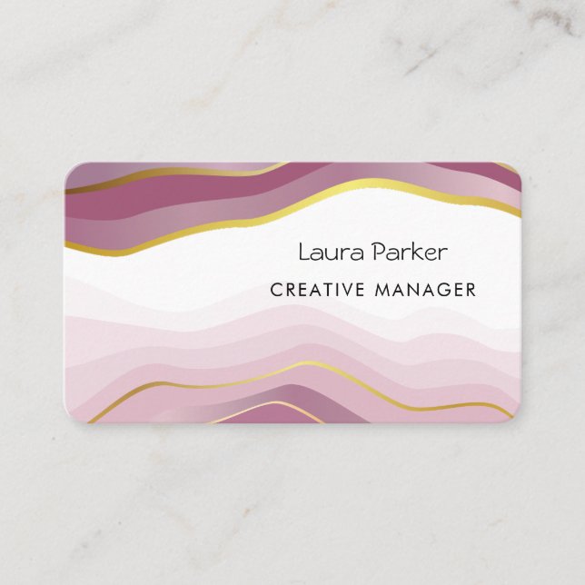 Carte De Visite Vagues d'océan roses minimal Courbes dorées Modern (Devant)