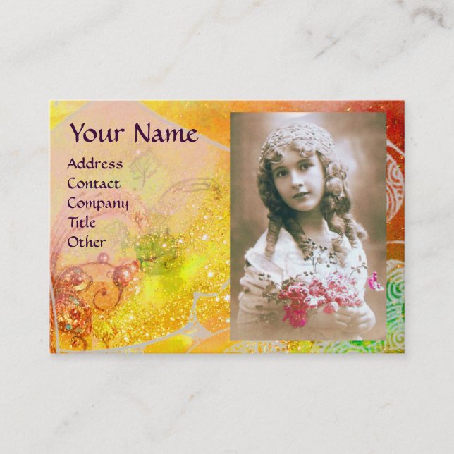 Carte De Visite VAGUES MONOGRAM MODÈLE PHOTO rose jaune brun (Devant)