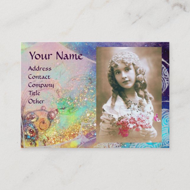 Carte De Visite VAGUES MONOGRAM MODÈLE PHOTO rose violet bleu (Devant)