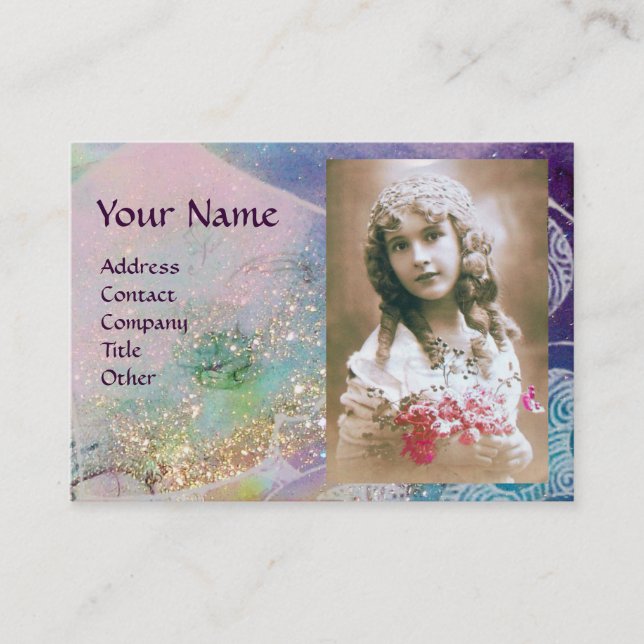 Carte De Visite VAGUES MONOGRAM MODÈLE PHOTO rose violet bleu (Devant)