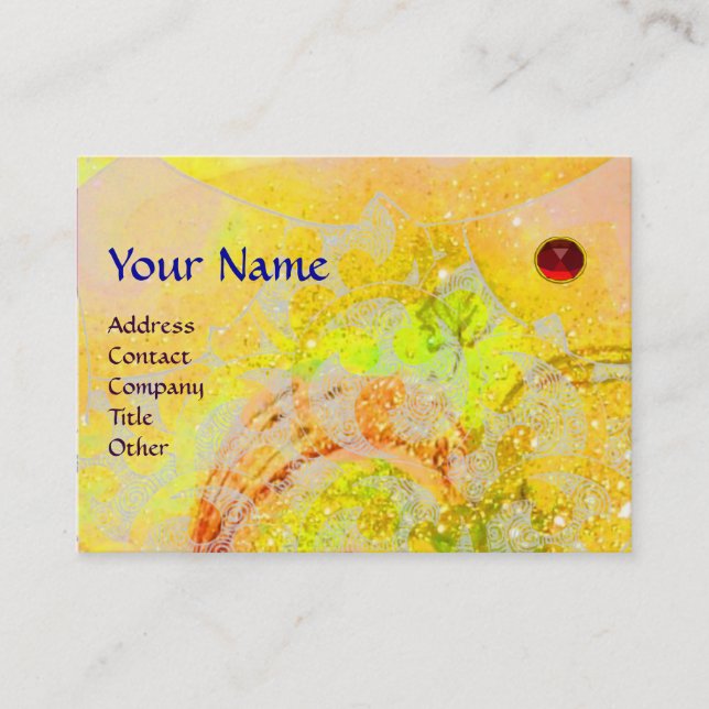 Carte De Visite VAGUES Monogramme rubis, jaune vif vert rouge oran (Devant)