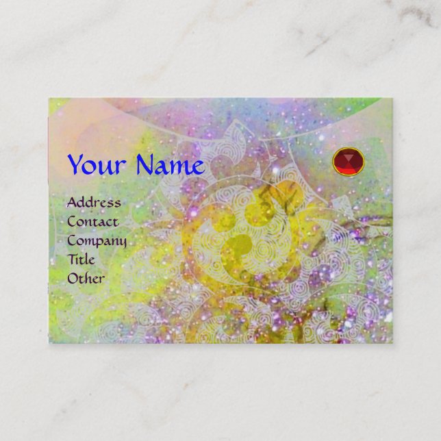 Carte De Visite VAGUES MONOGRAMME RUBY, vert clair bleu rose (Devant)