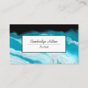 Carte De Visite Vagues noires et bleues Marble Fluid Art  