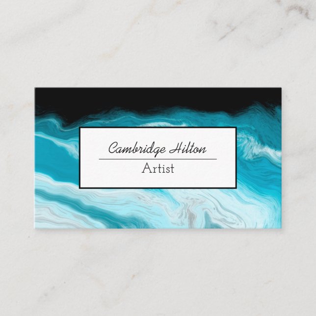 Carte De Visite Vagues noires et bleues Marble Fluid Art   (Devant)