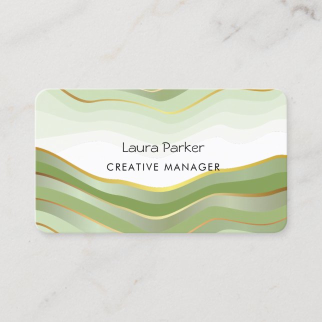 Carte De Visite Vagues océaniques courbes dorées minimales vert mo (Devant)
