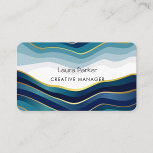 Carte De Visite Vagues océaniques minimales courbes or moderne ble