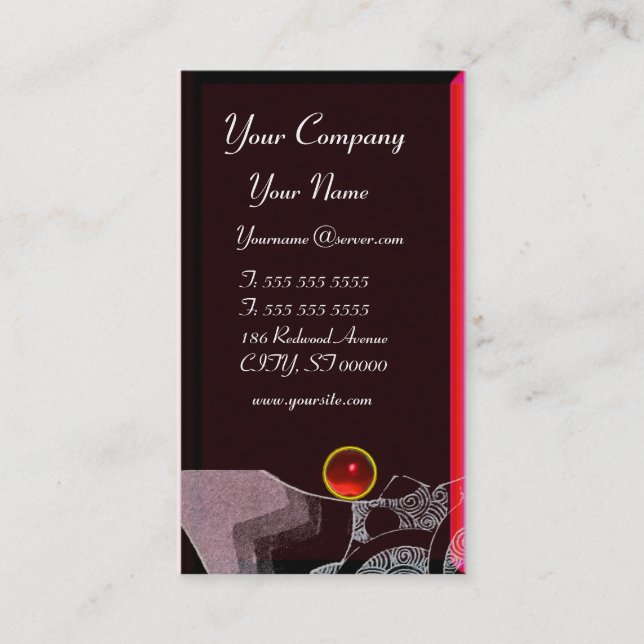 Carte De Visite VAGUES RUBY MONOGRAM, rose rouge noir (Devant)