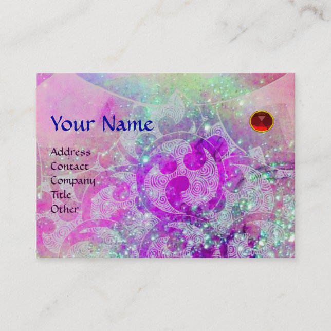 Carte De Visite VAGUES RUBY MONOGRAM, violet clair vert bleu rose (Devant)