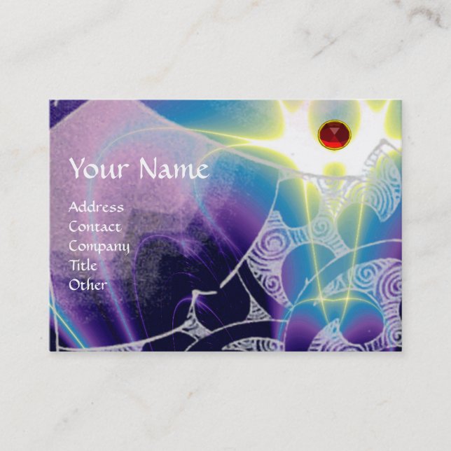 Carte De Visite VAGUES Ruby, tourbillons bleu vif blanc violet (Devant)