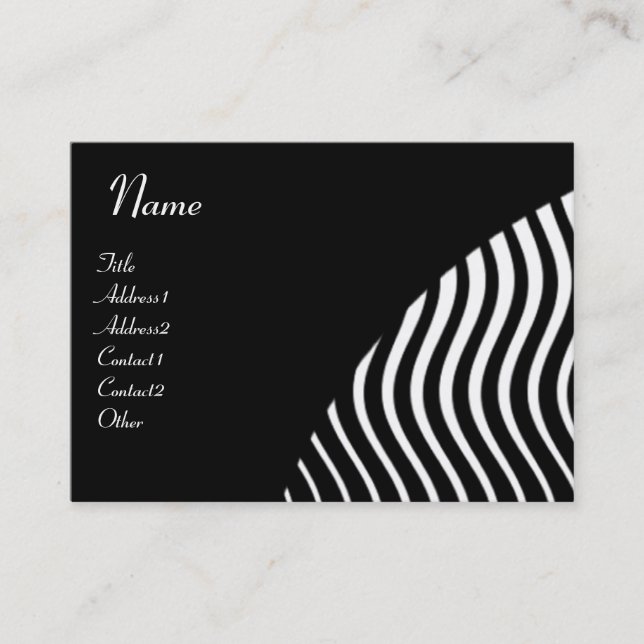 Carte De Visite VAGUES STYLÉES MONOGRAMME, noir et blanc rose (Devant)
