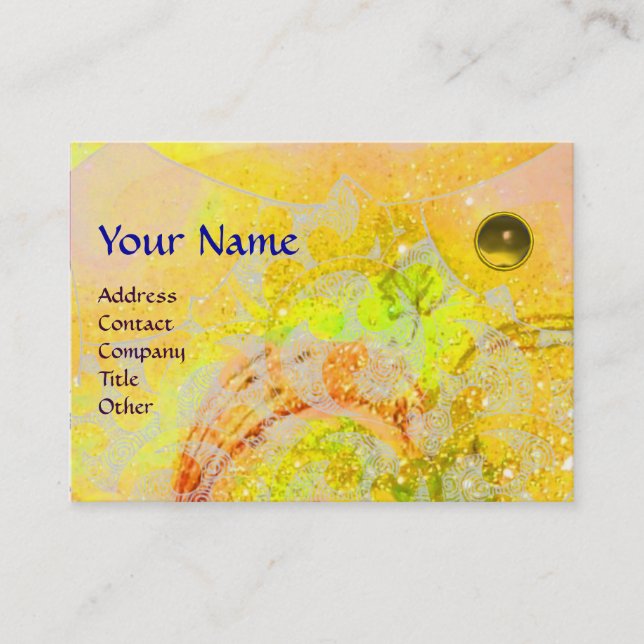 Carte De Visite VAGUES TOPAZ Monogramme, jaune vif orange (Devant)