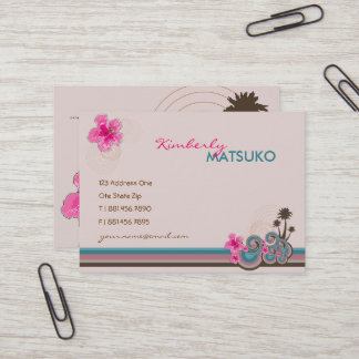 Carte De Visite Vagues tropicales Hibiscus roses chauds Plage Palm