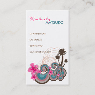 Carte De Visite Vagues tropicales Hibiscus roses chauds Plage Palm